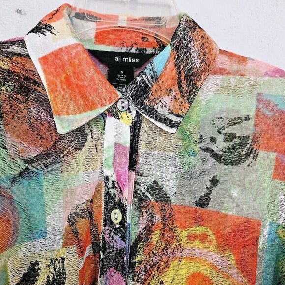 ALI MILES MULTICOLORED ABSTRACT PRINT SEMI SHEER BOHO BLOUSE WITH CAMI SIZE S - Picture 5 of 8